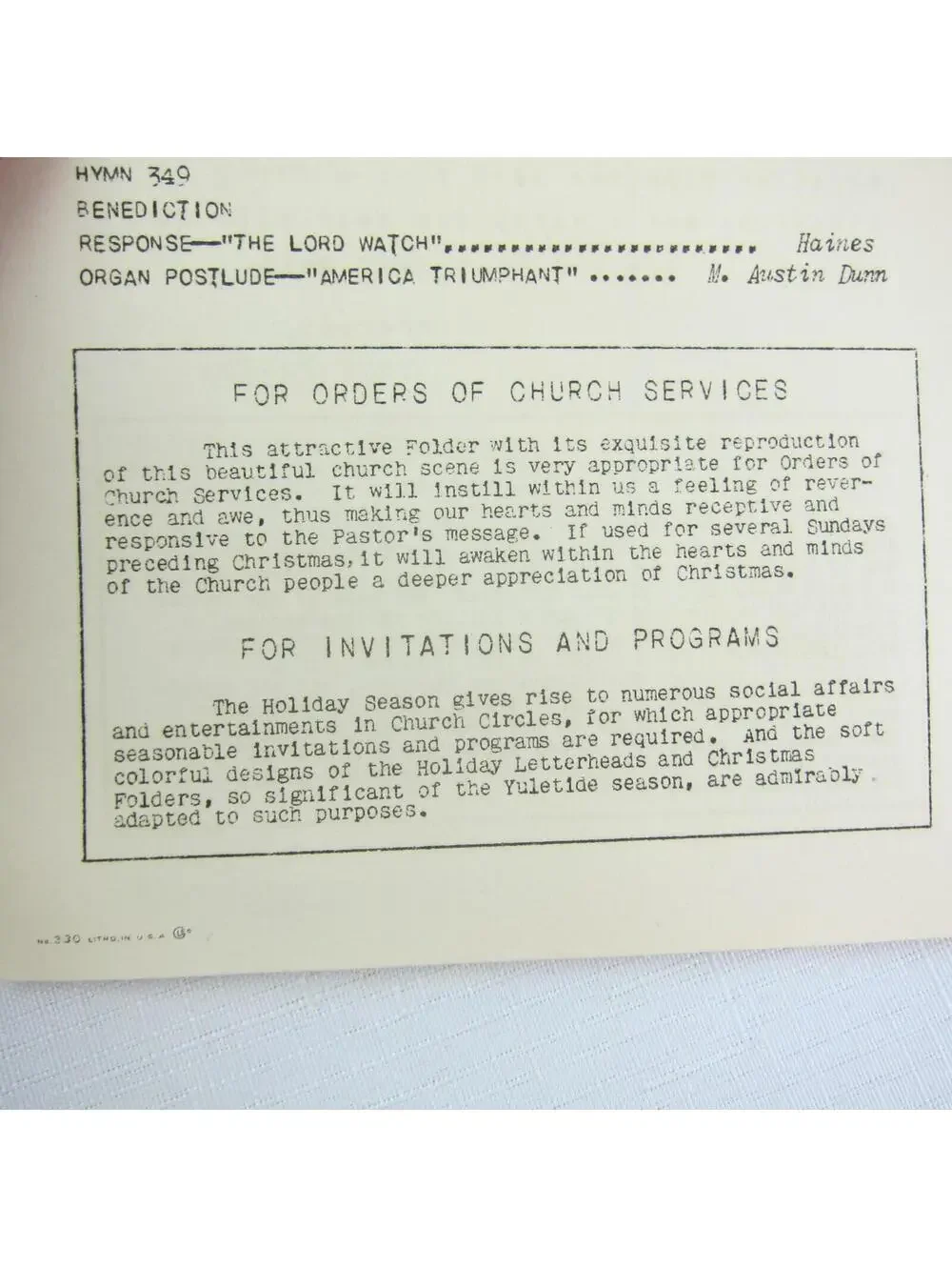 Goes Lithography Co. Chicago Holiday Church Stationery Sample Vintage 1930s